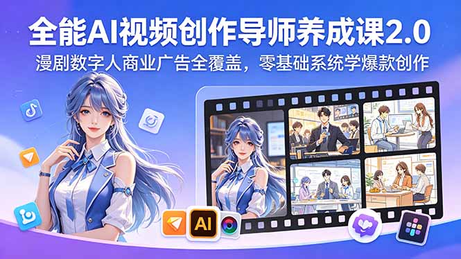 全能AI视频创作导师养成课2.0,漫剧数字人商业广告全覆盖,零基础系统学爆款创作-桀创项目掘金社