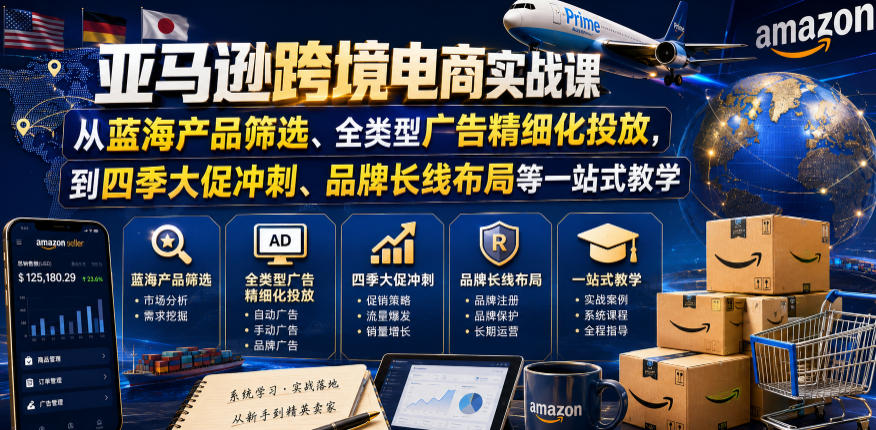 亚马逊跨境电商实战课，从蓝海产品筛选、全类型广告精细化投放，到四季大促冲刺、品牌长线布局等一站式教学-桀创项目掘金社