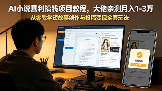 AI小说暴利搞钱项目教程,大佬亲测月入1-3万,从零教学短故事创作与投稿变现全套玩法-桀创项目掘金社