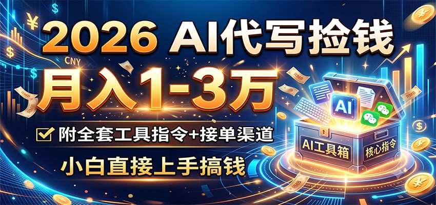 2026 AI代写捡钱，月入1-3万，附全套工具指令+接单渠道，小白直接上手搞钱-桀创项目掘金社