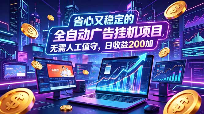 全自动广告挂机项目,全程无需人工值守。稳定创收每日收益200+-桀创项目掘金社