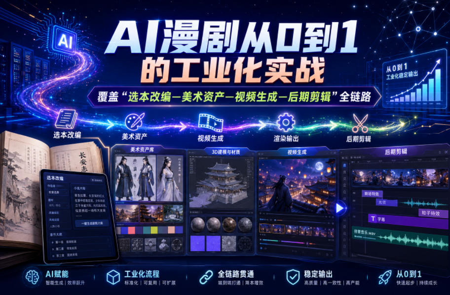 AI漫剧从0到1的工业化实战，覆盖“选本改编—美术资产—视频生成—后期剪辑”全链路(更新6月)-桀创项目掘金社