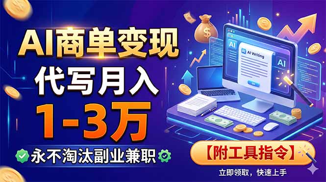 AI商单变现，靠代写月入1-3万，永不淘汰副业兼职【附工具指令】-桀创项目掘金社