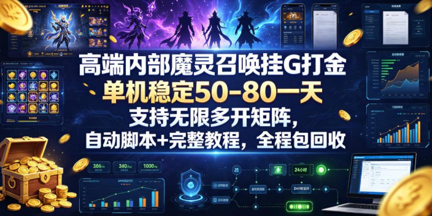 高端内部魔灵召唤挂G打金，单机稳定50-80一天，支持无限多开矩阵，自动脚本+完整教程，全程包回收【揭秘】-桀创项目掘金社