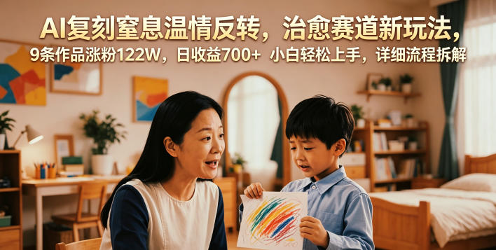 AI复刻窒息温情反转,治愈赛道新玩法,9条作品涨粉122W,日收益700+ 小白轻松上手,详细流程拆解-桀创项目掘金社
