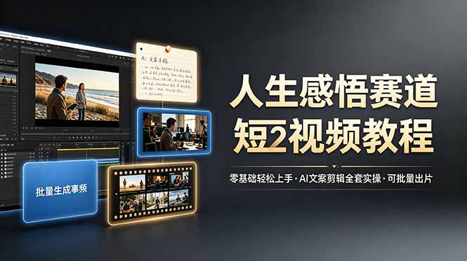 人生感悟赛道短视频教程，零基础轻松上手，AI文案剪辑全套实操可批量出片-桀创项目掘金社