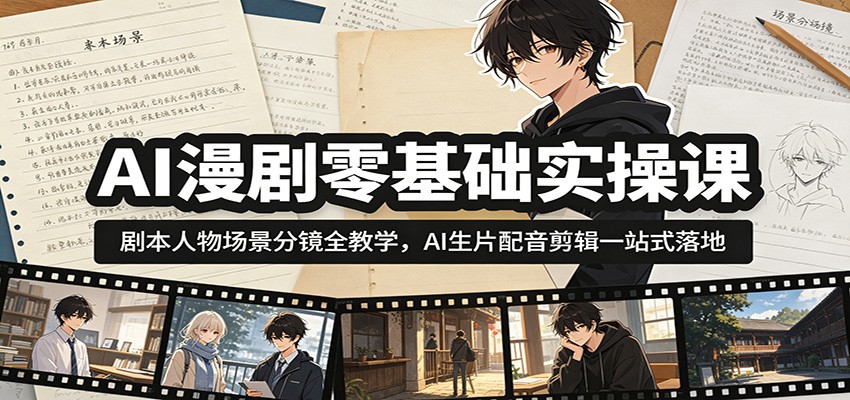 AI漫剧零基础实操课:剧本人物场景分镜全教学,AI生片配音剪辑一站式落地-桀创项目掘金社