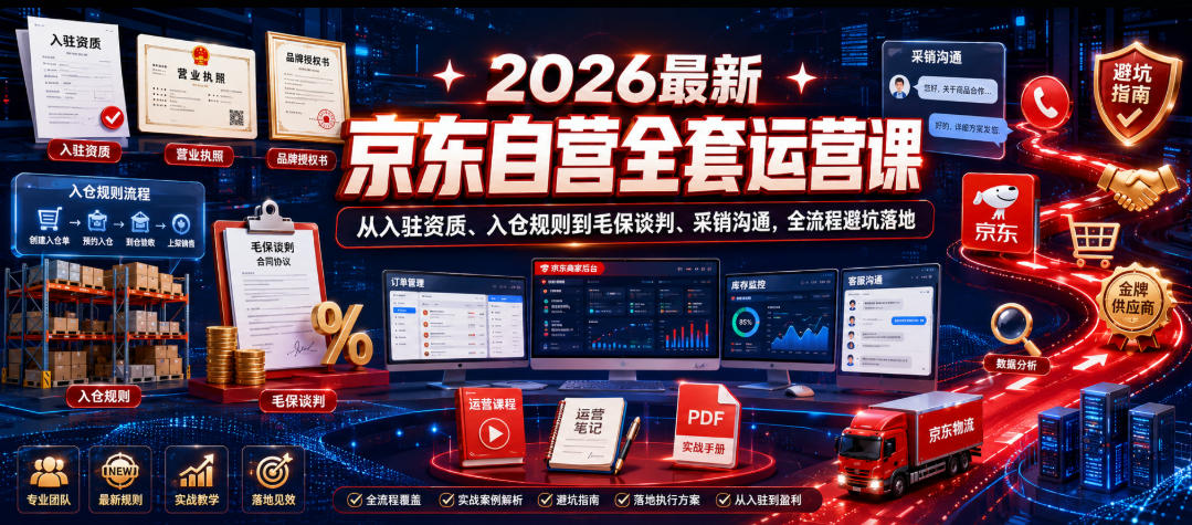 2026最新京东自营全套运营课，从入驻资质、入仓规则到毛保谈判、采销沟通，全流程避坑落地-桀创项目掘金社