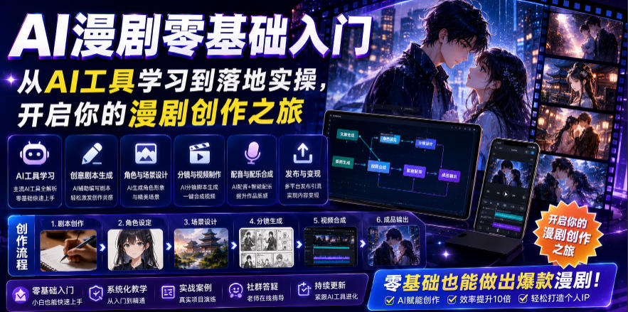 AI漫剧零基础入门,从AI工具学习到落地实操,开启你的漫剧创作之旅-桀创项目掘金社