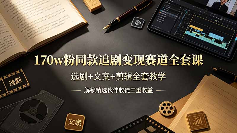 170w粉博主同款追剧变现赛道全套课，选剧+文案+剪辑全套教学，解锁精选伙伴收徒三重收益-桀创项目掘金社