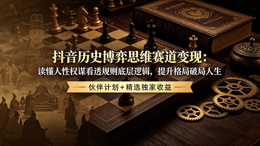抖音历史博弈思维赛道变现：读懂人性权谋看透规则底层逻辑，提升格局破局人生，伙伴计划+精选独家收益-桀创项目掘金社