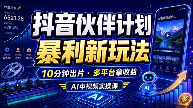 抖音伙伴计划最新玩法,无需配音剪辑,10分钟出一条原创视频,轻松日入三位数-桀创项目掘金社