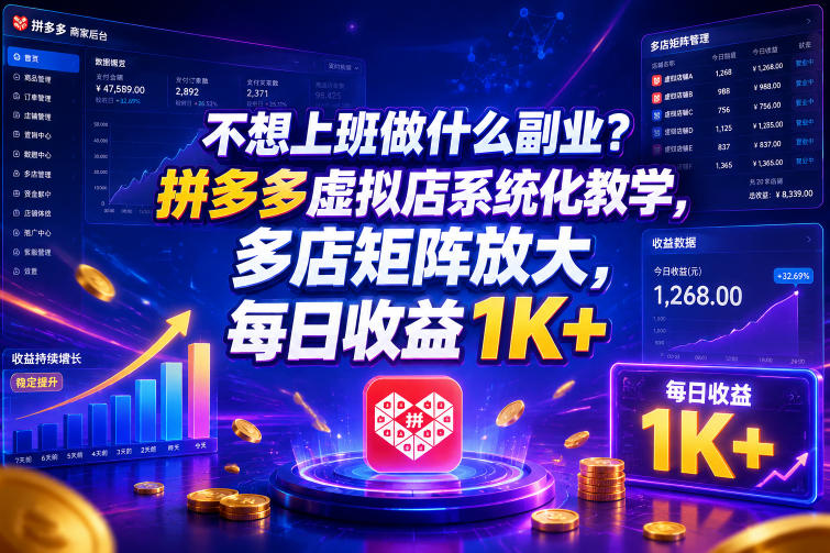 不想上班做什么副业?拼多多虚拟店系统化教学,多店矩阵放大,每日收益1K+【揭秘】-桀创项目掘金社