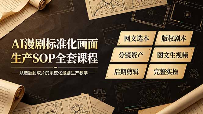 AI漫剧标准化画面生产SOP全套课程-更新，网文选本版权剧本分镜资产全覆盖，图文生视频后期剪辑完整实操教学-桀创项目掘金社