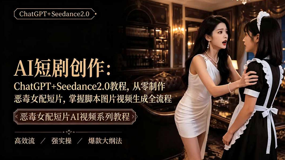 AI短剧从零创作实战课｜ChatGPT脚本撰写+Seedance2.0视频生成，恶毒女配短剧全流程教程-桀创项目掘金社