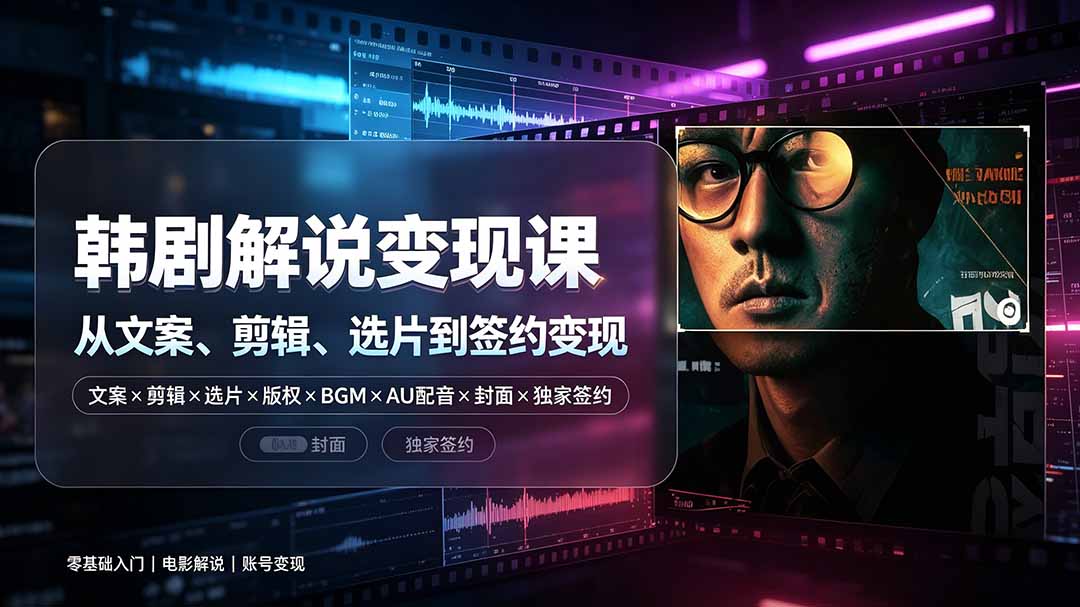 抖音270W粉丝博主亲授韩剧解说课：文案×剪辑×选片×版权×BGM×AU配音×封面×独家签约，零基础到变现-桀创项目掘金社