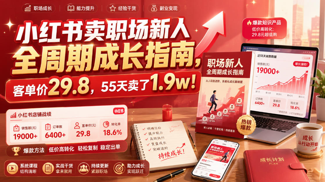 小红书卖职场新人全周期成长指南，客单价29.8，55天卖了1.9w！-桀创项目掘金社
