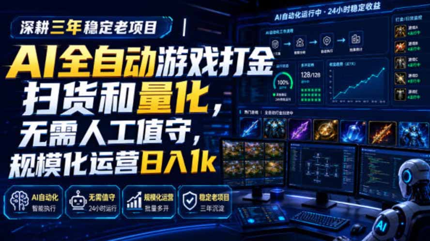 AI全自动游戏打金扫货和量化，规模化运营日入1k，深耕三年稳定老项目！-桀创项目掘金社