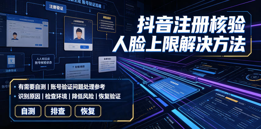 抖音注册核验人脸上限解决方法，有需要自测-桀创项目掘金社