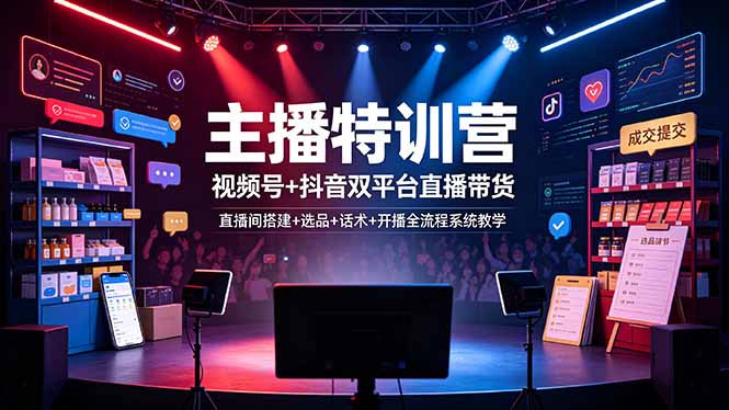 主播特训营:视频号+抖音双平台直播带货,直播间搭建+选品+话术+开播全流程系统教学-桀创项目掘金社