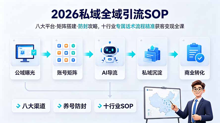 2026私域全域引流SOP|八大平台·矩阵搭建·防封攻略,十行业专属话术流程精准获客变现全课-桀创项目掘金社