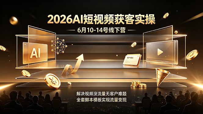 2026AI短视频获客实操6月10-14号线下营,解决视频没流量无客户难题,全套脚本模板实现流量变现-桀创项目掘金社