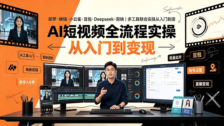 AI短视频全流程实操:即梦·蝉镜·小云雀·豆包·Deepseek·剪映|多工具联合实操从入门到变现-桀创项目掘金社