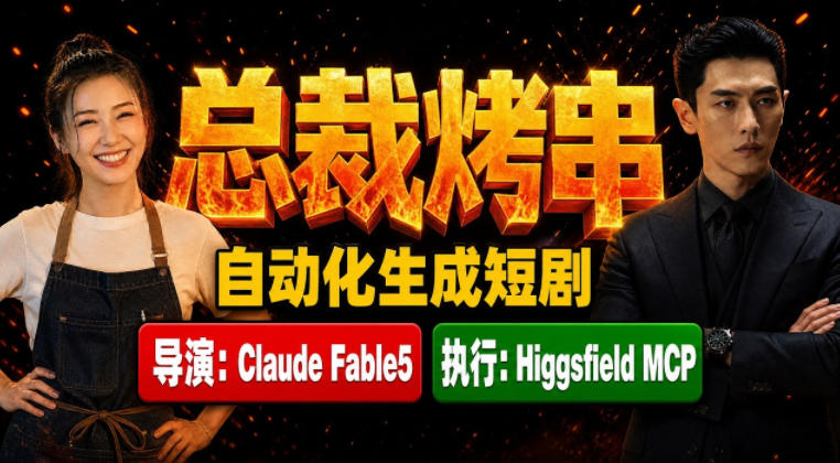 Claude Fable5担任导演+Higgsfield MCP落地执行｜《总裁烤串》真人质感短剧全自动AI生成全流程教学-桀创项目掘金社