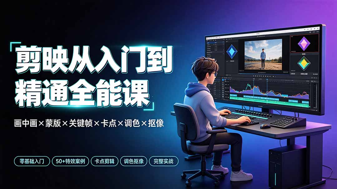 剪映从入门到精通全能课：画中画×蒙版×关键帧×卡点×调色×抠像，一站式掌握剪辑核心技能-桀创项目掘金社