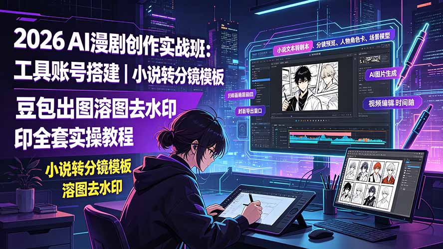 2026AI漫剧创作实战班：工具账号搭建｜小说转分镜模板｜豆包出图溶图去水印全套实操教程-桀创项目掘金社