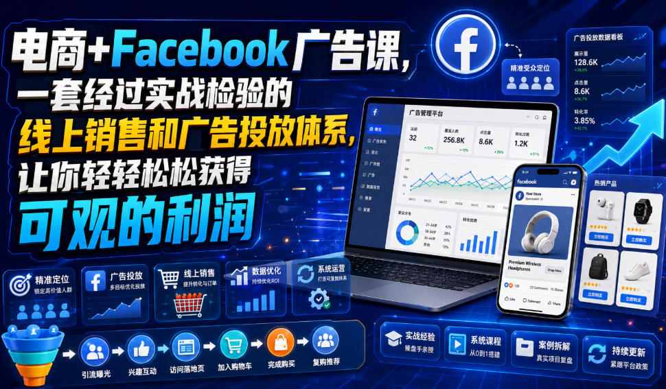 电商+Facebook广告课，一套经过实战检验的线上销售和广告投放体系，让你轻轻松松获得可观的利润【原创双语字幕】-桀创项目掘金社