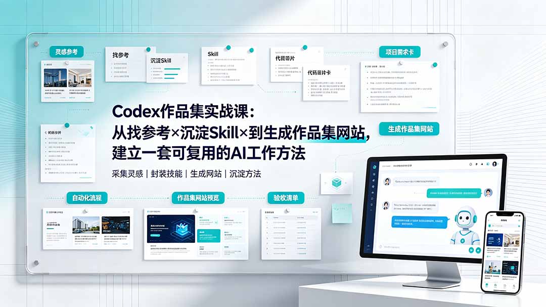 Codex作品集实战课：从找参考×沉淀Skill×到生成作品集网站，建立一套可复用的AI工作方法-桀创项目掘金社
