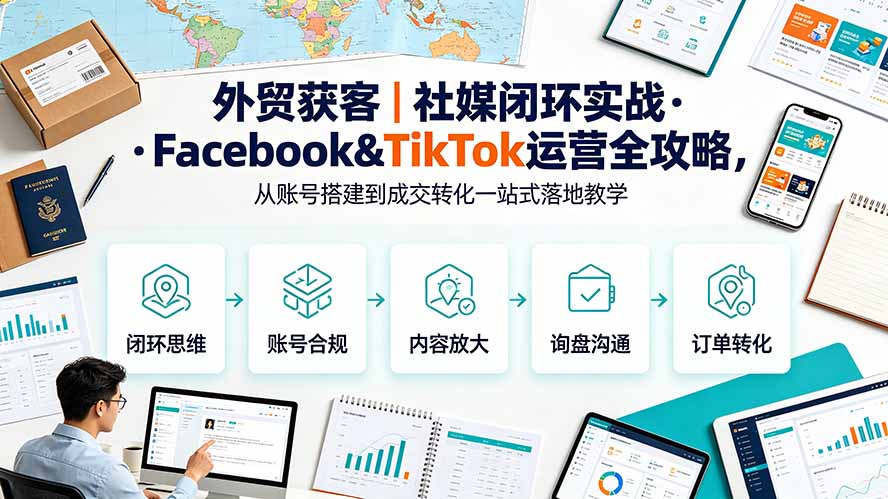 外贸获客｜社媒闭环实战·Facebook&TikTok运营全攻略，从账号搭建到成交转化一站式落地教学-桀创项目掘金社