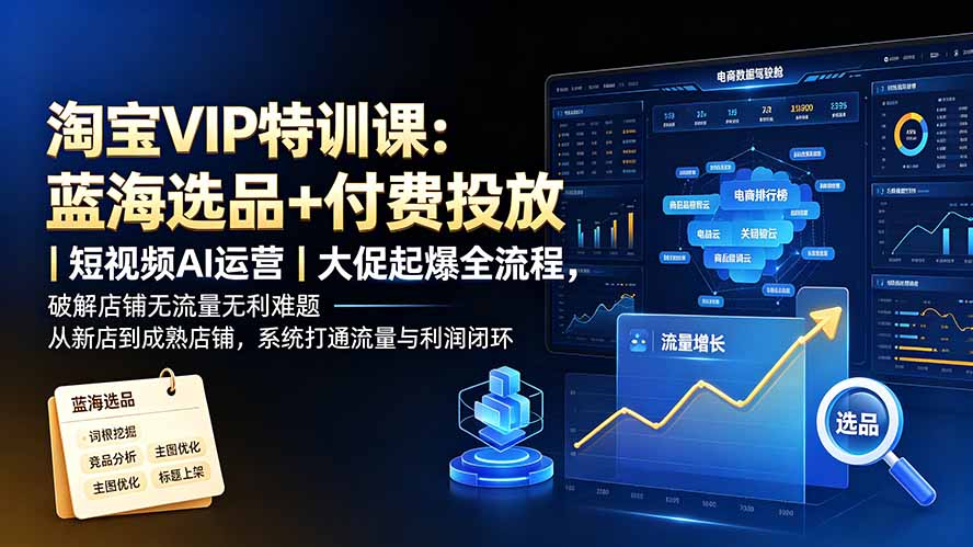 淘宝VIP特训课-更新：蓝海选品+付费投放｜短视频AI运营｜大促起爆全流程，破解店铺无流量无利润难题-桀创项目掘金社