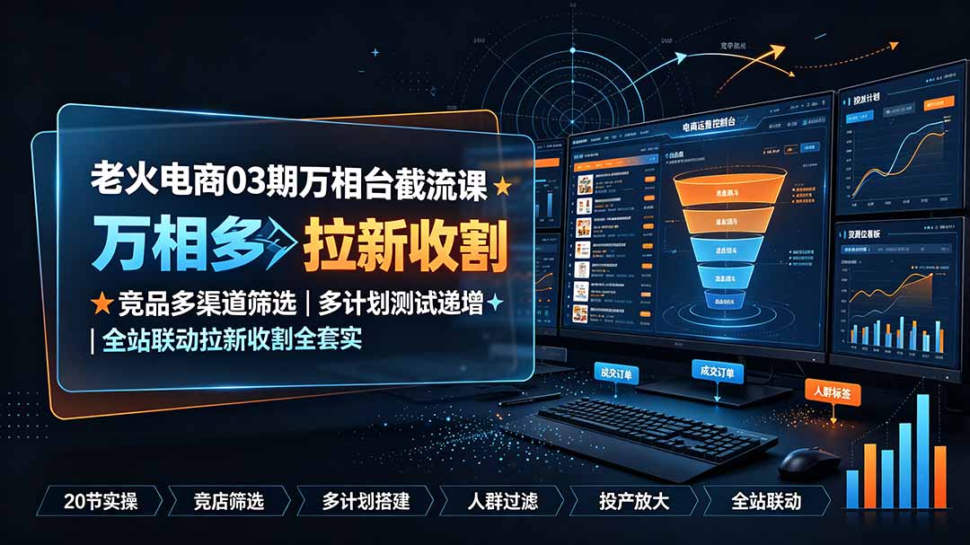 老火电商03期万相台截流课：竞品多渠道筛选｜多计划测试递增｜全站联动拉新收割全套实操教学-桀创项目掘金社