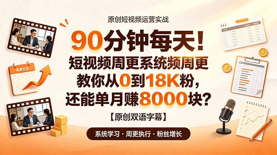 90 分钟每天！短视频周更系统教你从 0 到 18K 粉，还能单月赚 8000 块？【原创双语字幕】-桀创项目掘金社