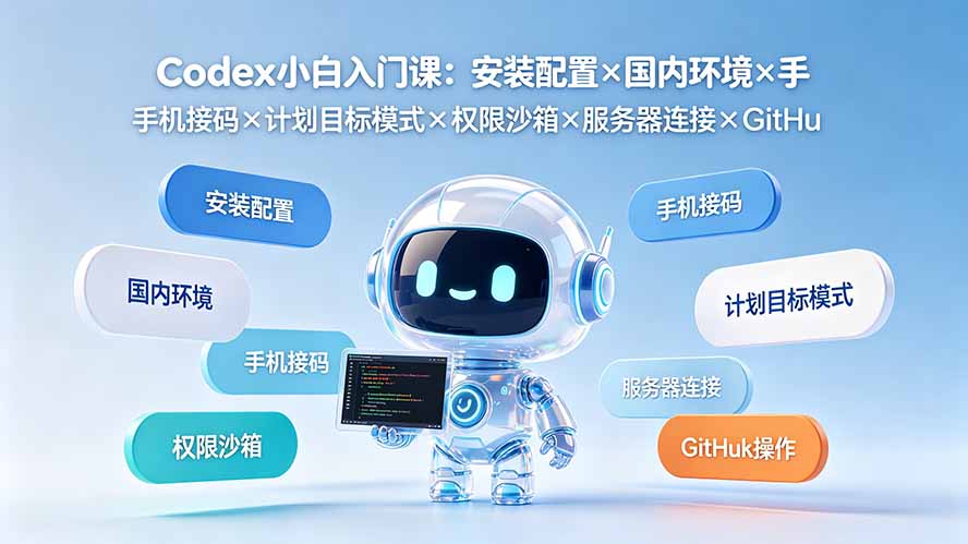 Codex小白入门课：安装配置×国内环境×手机接码×计划目标模式×权限沙箱×服务器连接×GitHub操作-桀创项目掘金社