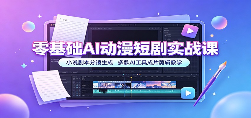 零基础AI动漫短剧实战课：小说剧本分镜生成，多款AI工具成片剪辑教学-桀创项目掘金社