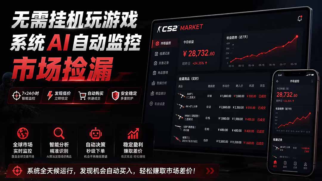 系统AI自动监控市场捡漏，不用玩游戏|只需要一部手机|支持任何形式数据验证-桀创项目掘金社