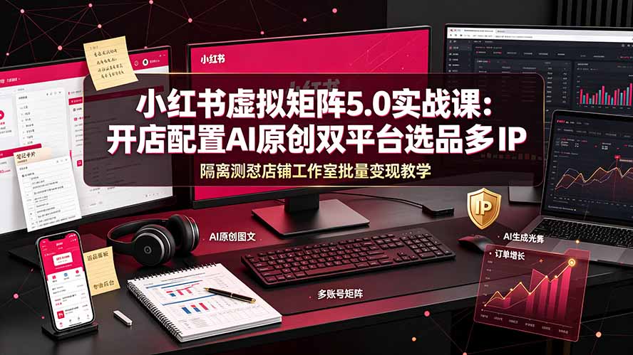 小红书虚拟矩阵5.0实战课：开店配置｜AI原创｜双平台选品｜多IP隔离｜测怼店铺工作室批量变现实操教学-桀创项目掘金社