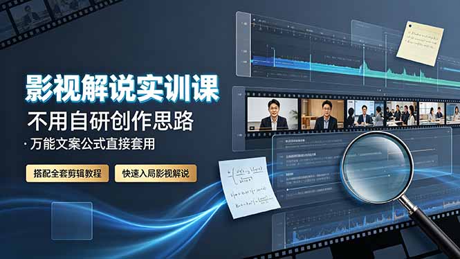影视解说实训课:不用自研创作思路,万能文案公式直接套用,搭配全套剪辑教程,快速入局影视解说-桀创项目掘金社