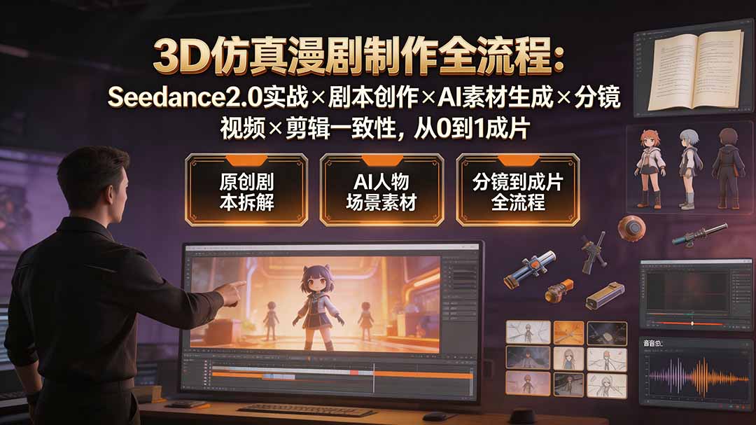 3D仿真漫剧制作全流程：Seedance2.0实战×剧本创作×AI素材生成×分镜视频×剪辑一致性，从0到1成片-桀创项目掘金社