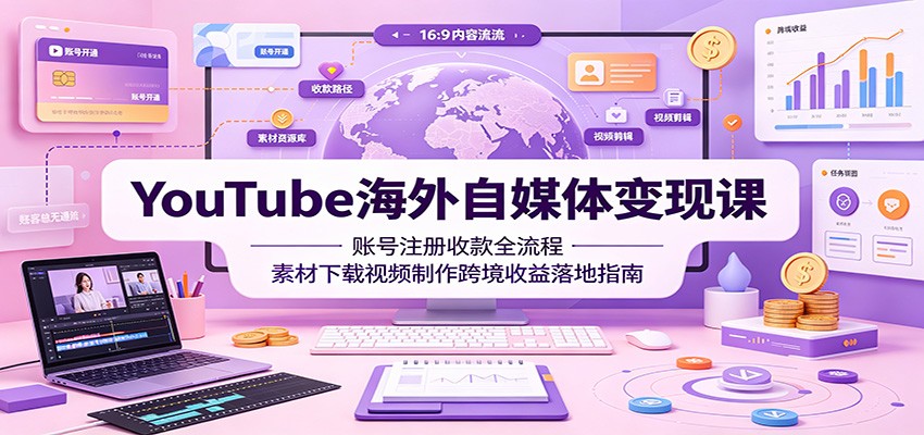 YouTube海外自媒体变现课：账号注册收款全流程，素材下载视频制作跨境收益落地指南-桀创项目掘金社