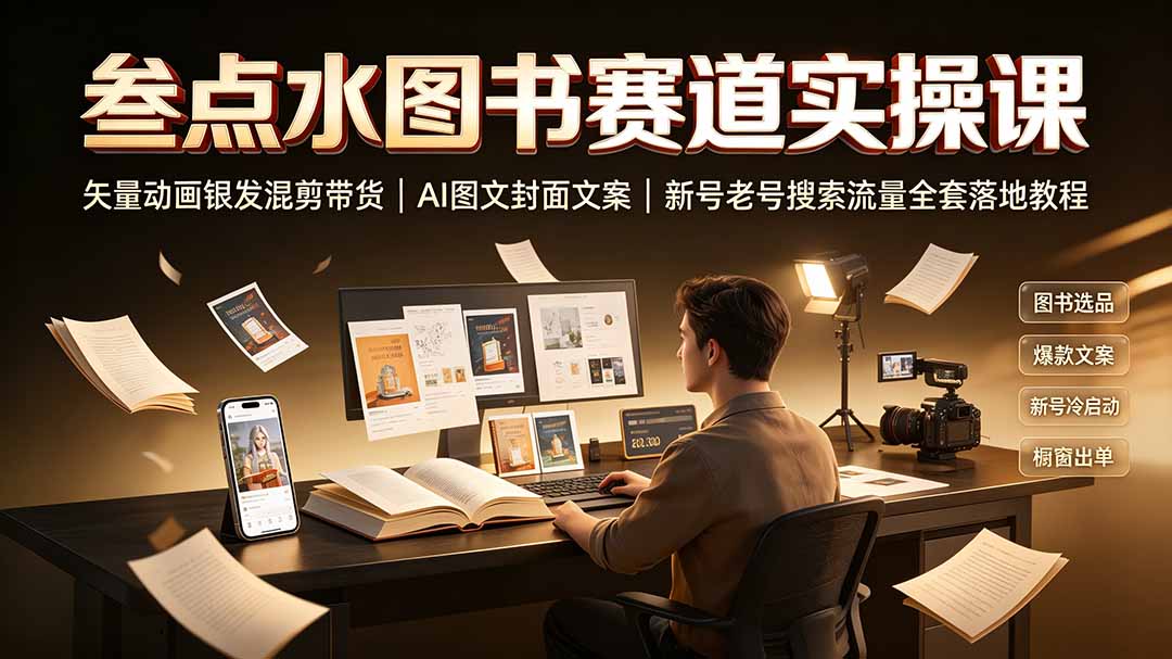 叁点水图书赛道实操课｜矢量动画银发混剪带货，AI图文封面文案，新号老号搜索流量全套落地教程-桀创项目掘金社