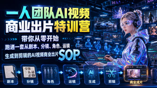 一人团队AI视频商业出片实战课：带你从零开始跑通一套从剧本、分镜、角色、运镜、生成到剪辑的AI视频商业出片SOP-桀创项目掘金社