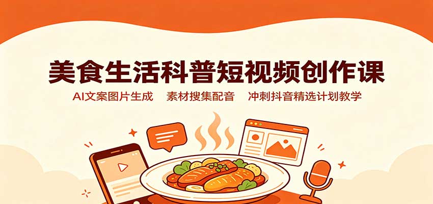 美食生活科普短视频创作课：AI文案图片生成，素材搜集配音，冲刺抖音精选计划教学-桀创项目掘金社