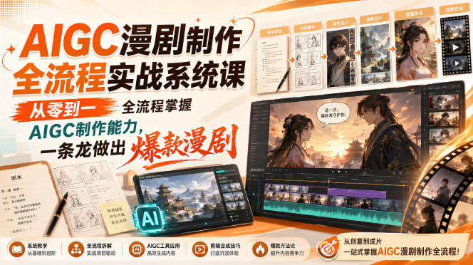 AIGC漫剧制作全流程实战系统课，从零到一全流程掌握AIGC制作能力，一条龙做出爆款漫剧-桀创项目掘金社