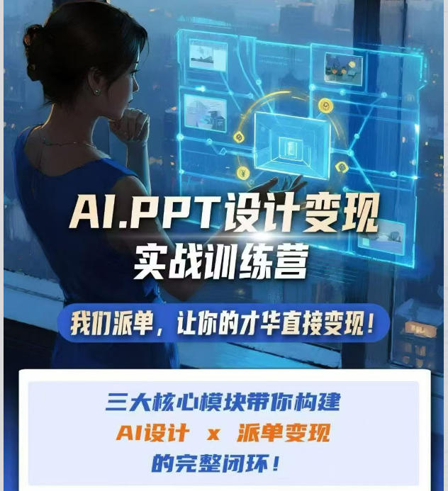 AI+PPT设计变现实战训练营，我们派单，让你的才华直接变现，三大核心模块带你构建Al设计x派单变现的完整闭环-桀创项目掘金社