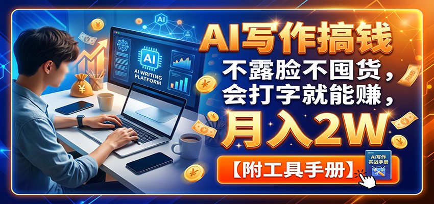 AI写作搞钱：不露脸不囤货，会打字就能赚，月入2W【附工具手册】-桀创项目掘金社