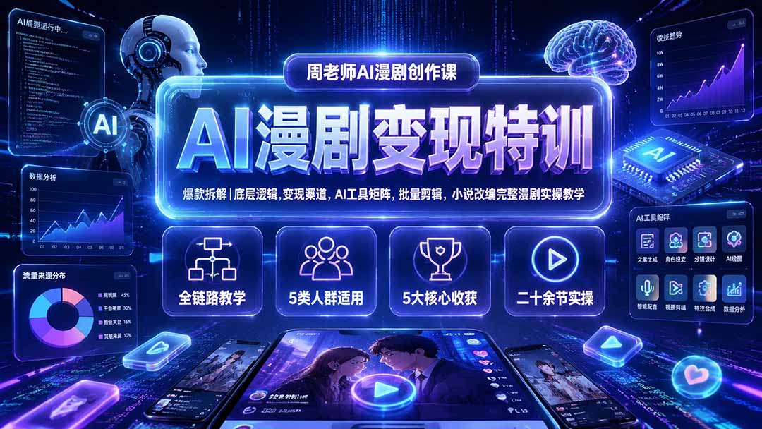 AI漫剧变现特训★爆款拆解｜底层逻辑，变现渠道，AI工具矩阵，批量剪辑，小说改编完整漫剧实操教学-桀创项目掘金社